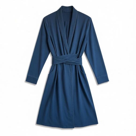 Testimony Los Angeles French Terry Longline Duster Jacket Blue Cotton Medium - Picture 1 of 11